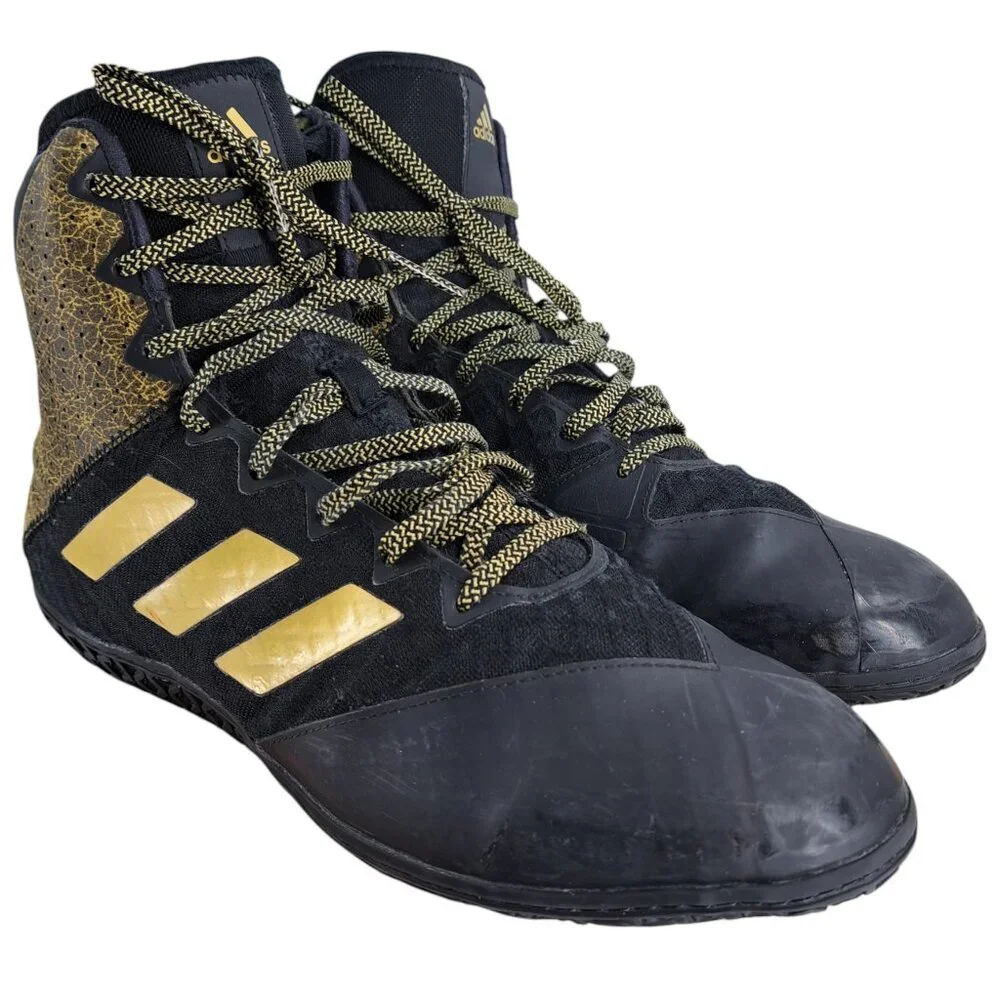 Adidas Map Wizard Hype Black Gold Wresting Shoes Size 10 Mens High Top Metallic